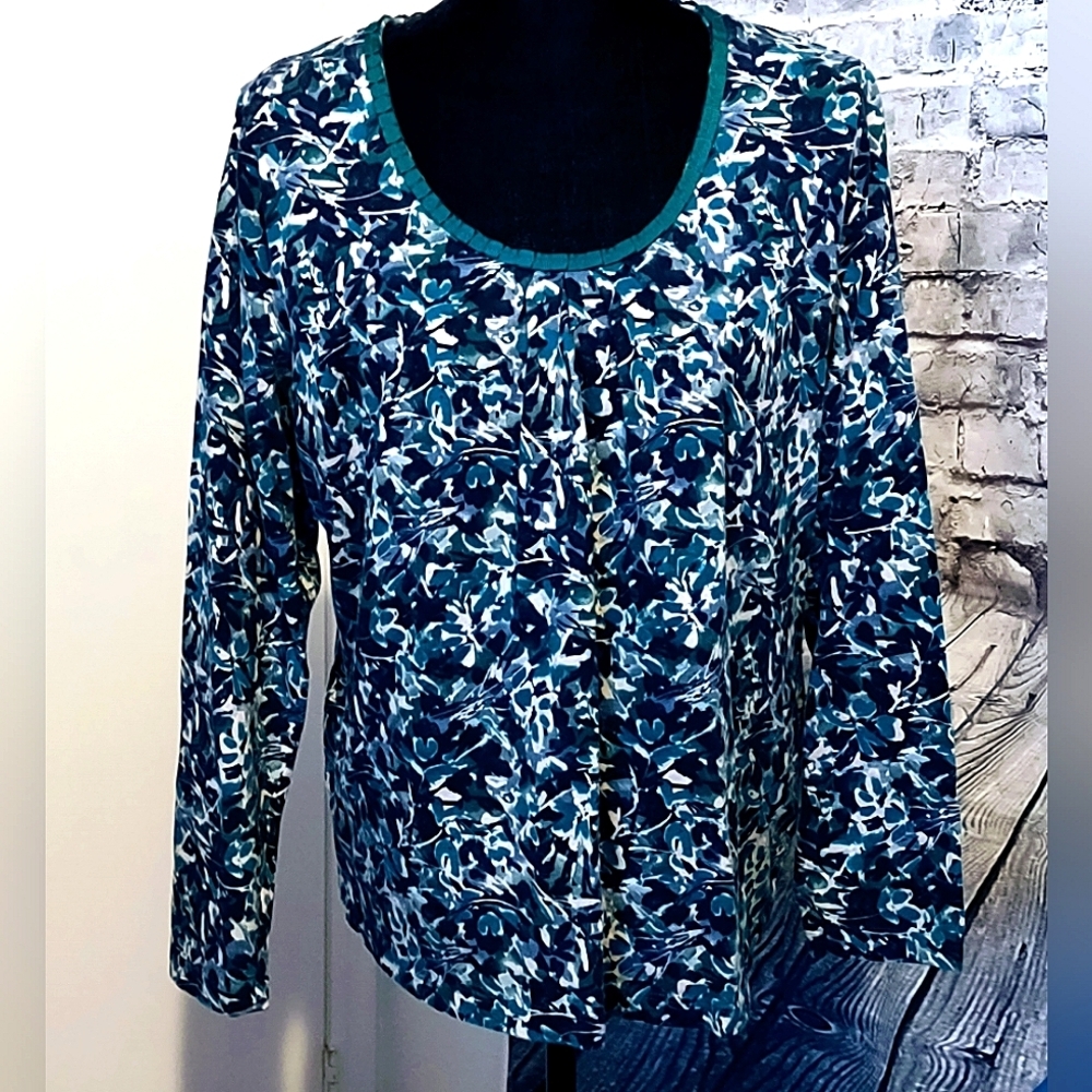 ST JOHN'S BAY ROMANTIC BOHO FLORAL WATERCOLOR COTTON BLOUSE WOMEN'S SIZE XL